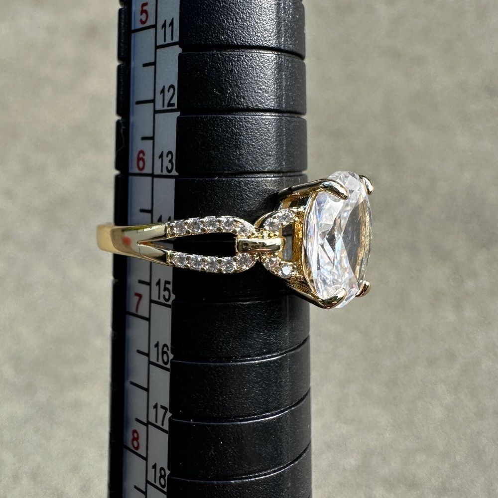 NWB Adjustable Gold Plated Oval CZ Statement Ring w/ Pave Accent Loop Band - Picture 6 of 16